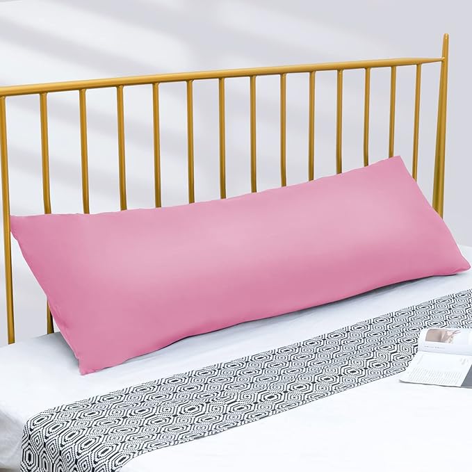 DOWNCOOL Luxury Full Body Pillow Insert with Fiber Cover - Ultra Soft Body Pillow for Sleeping - Breathable Long Bed Pillow Insert, 20"x54"(Pink, with Cover)