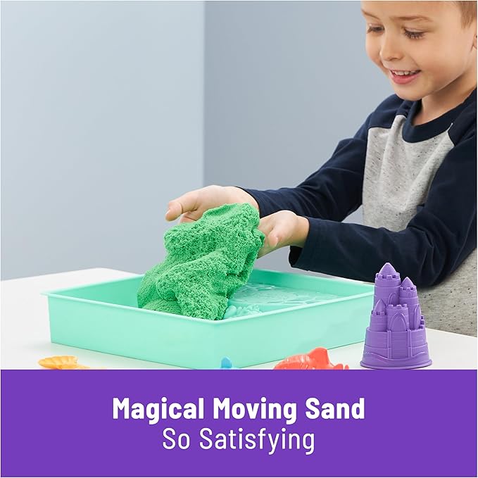 Kinetic Sand, Sandbox Set with 1lb Green Play Sand, 4 Tools & Molds, Storage, Sensory Toys for Kids Ages 3 and up
