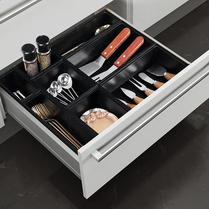 Bamboo Drawer Organizer Set, 8 PCS Multi-Use Wood Drawer Storage Boxes, Junk Drawer Organizer Divider Bins for Kitchen, Bathroom, Office Desk, Makeup, Jewelry, Utensils