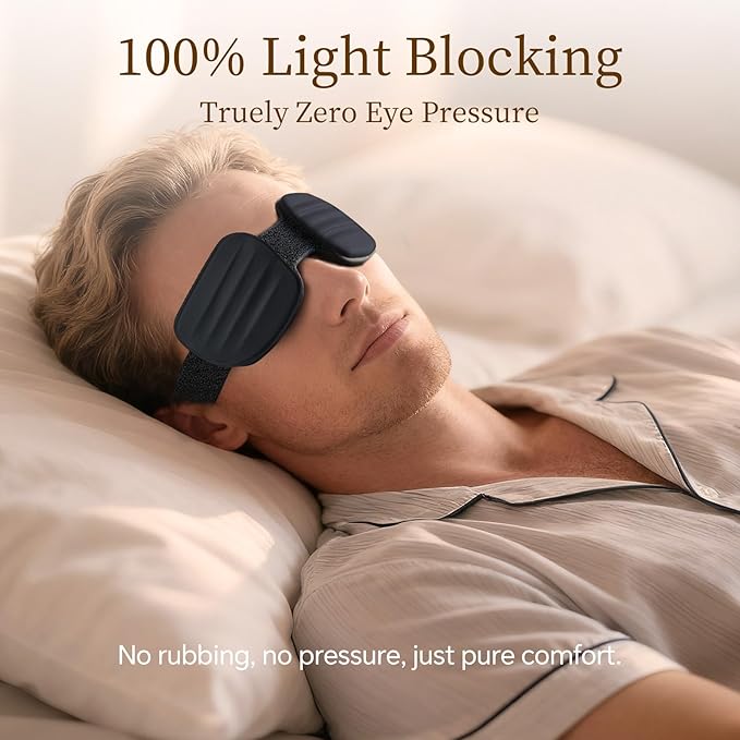 CLOZIA Sleep Mask for Men Women, Adjustable Sleeping Eye Mask, 100% Blocking Eye Masks for Sleep, Soft Comfortable for Travel & Shift Work, Black