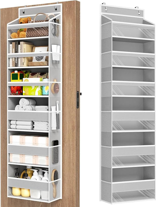 Over The Door Organizer, 6 Shelf Door Organizer Hanging with 6 Large Capacity Pockets, Over The Door Storage Hanging Shelves for Closet Wall Bathroom Closet Bedroom Nursery