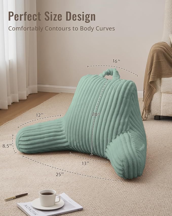 Blissful Diary Reading Pillow for Sitting in Bed, Large Flannel Back Pillow Bed Sitting Up for Adult & Children, Backrest Cushion for Sit Up in Couch or Floor, Dorm Essentials, Mint Green