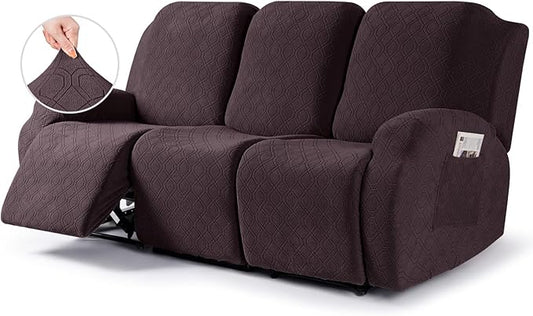 VANSOFY Recliner Cover, 3-Pieces Stretch Reclining Couch Covers with Pockets Reclining Sofa Slipcovers 3 Seater Soft Washable Furniture Protector for Dogs Cats(Chocolate)