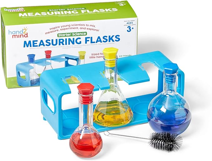 hand2mind Starter Science Measuring Flask Set, Plastic Beakers for Kids, Science Lab Equipment, Measuring Toys for Kids, Kids Chemistry Set, Educational Science Kits, Science Supplies for Classroom