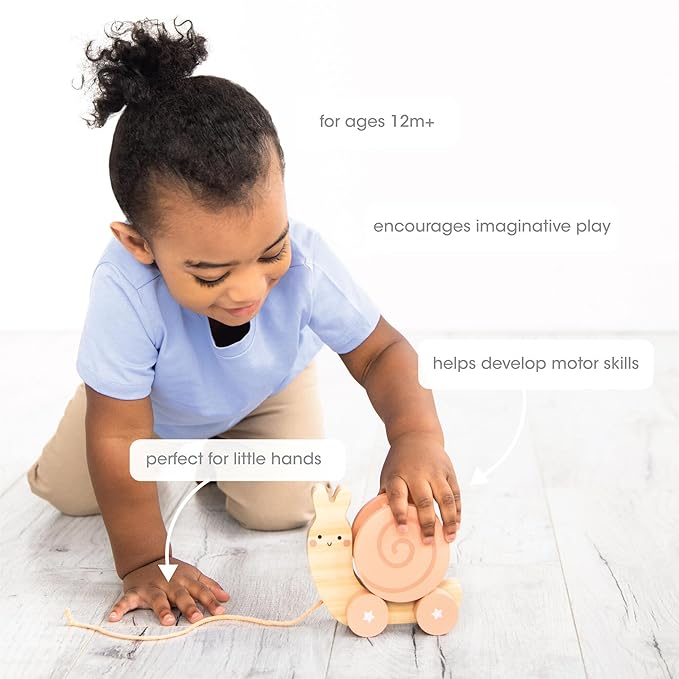 Pearhead Montessori Snail Pull Toy, Pull Along Wooden Toy, Early Development Push and Pull String Toy, Motor Skill Toy for Toddlers Ages 1+ Year