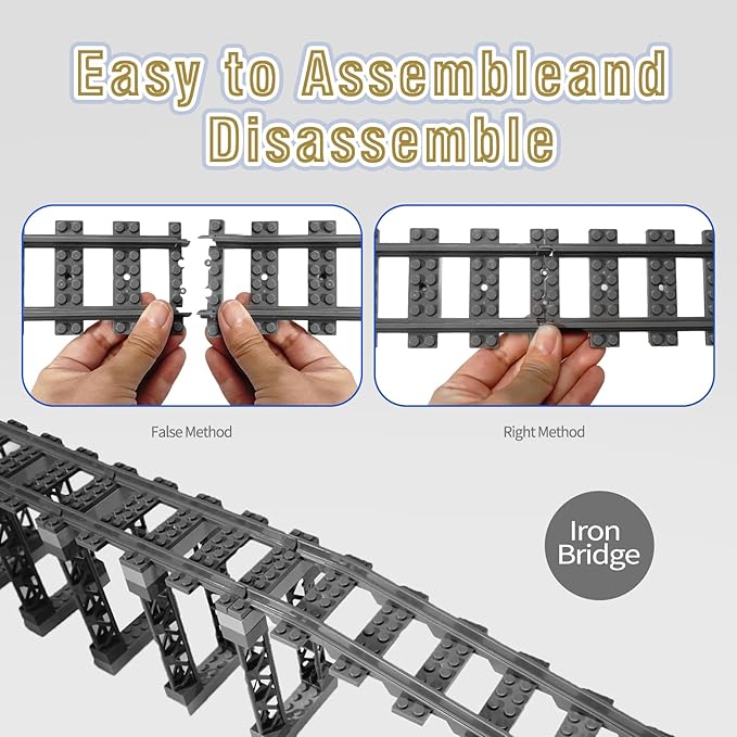 202 Pcs City Train Tracks Building Block Set Compatible with Lego,Train Tracks Accessories Set,Train Track Bridge Uphill and Downhill Set