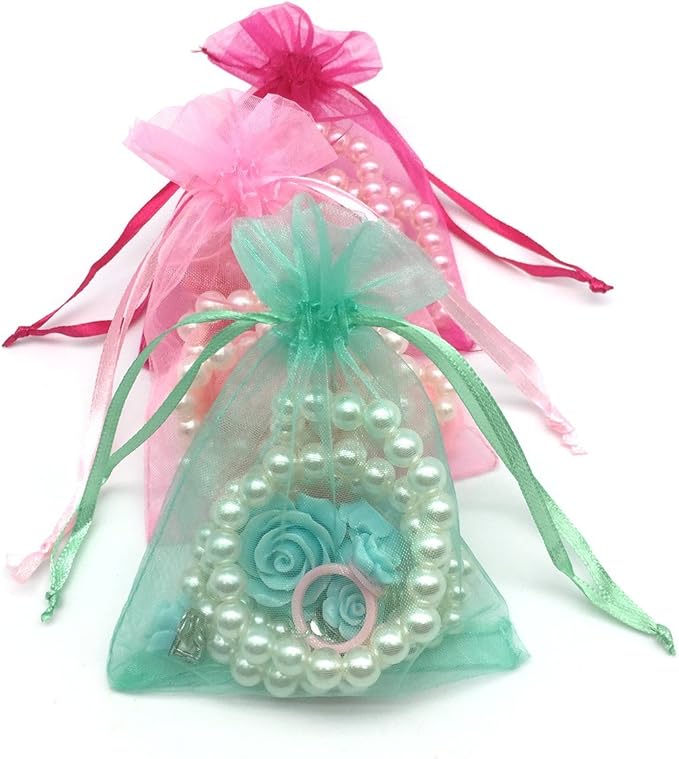 Elesa Miracle Girl Party Favor Pretend Play Princess Rose Pearl Jewelry Value Set - Necklace, Bracelet, Earrings, Ring