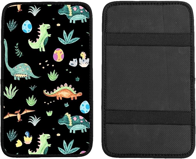 Adastrah Car Armrest Box Pad,Cute Dinosaur Car Armrest Pad Car Armrest Cover Protector for Most Vehicle, SUV, Truck, Car