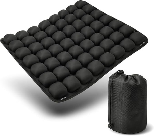 56 Air Cell Inflatable Travel Seat Cushion, 3D Air Bubble Design for Pressure Relief & Ergonomic Support, Self-Inflating with Press Button（No Pump Needed）,Portable for Office Chair,Car,Wheelchair,Home