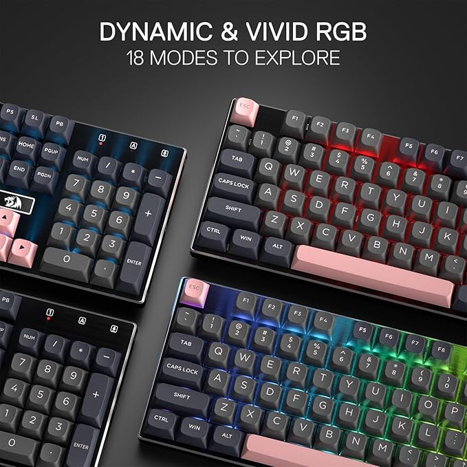 Redragon K556 SE Wired Gaming Keyboard, 104 Keys Hot-Swap Mechanical Keyboard w/Original Aluminum Base, Upgraded Socket, Noise Dampening Kit, PBT Keycaps & Custom Linear Switch, Dawn Sakura Color