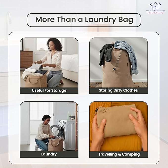 LFH Home Large Premium Cotton Canvas Laundry Bag with Drawstring and Handles Heavy Duty, Multi-Use, and Washable for Home, Travel, College or Storage 24x36 (Pack of 4)-Beige