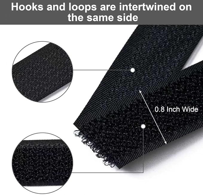 0.8" x32Ft Hook and Loop Straps with 50 Plastic Buckles, Adjustable Fastening Cable Straps, Free Cut Length, Reusable Nylon Cable Ties for Organizer or Storage, Black
