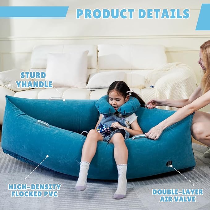 Bmag Sensory Chair for Kids, Inflatable Peapod Canoe with Neck Pillow, 60" Sensory Pod Seating ADHD Toy Gift for Autistic Children, Includes Electric Air Pump, Blue