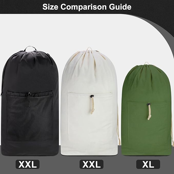 Laundry Bag Backpack, Laundry Bag with Soft Padded Straps & Drawstring Closure Washable Dirty Cloth Hamper Bag with Large Front Pocket for College, Travel, Laundromat, Camping (Black, XX-Large)