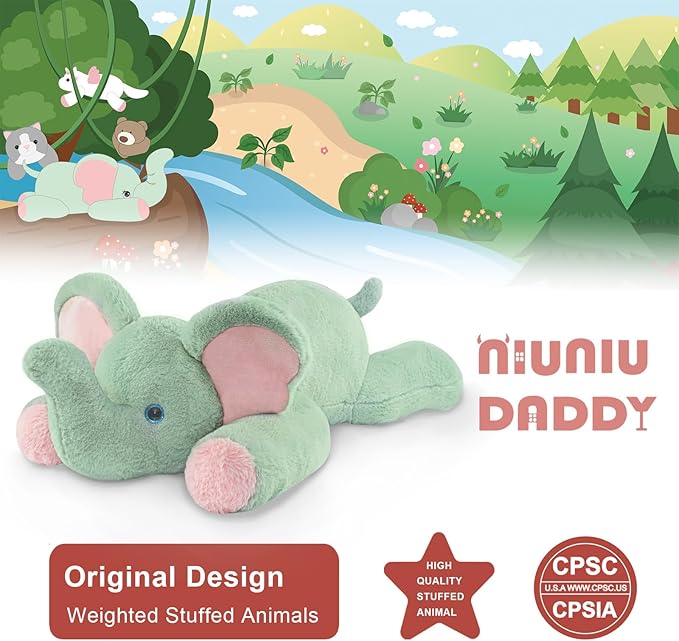 Niuniu Daddy 20" | 3.3 Pound Elephant Weighted Stuffed Animals, Large Pillowfort Plush Animal Toys for Kids Adults, Large Body Pillow for Gifts Presents Birthday Christmas Holiday