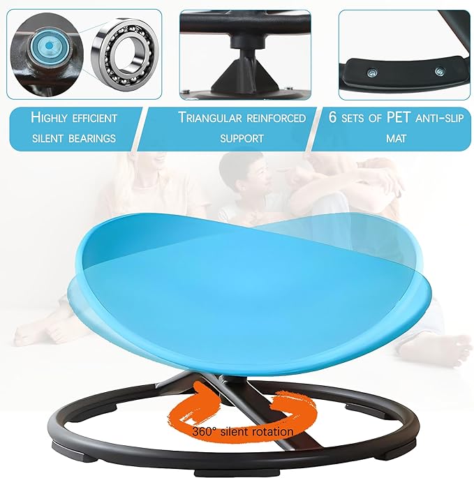 Kids Sensory Spinning Chair, Sit and Spin Toy, Autistic Childs Swivel Chair, Training Body Coordination, Metal Base Non-Slip Indoor and Outdoor Activity Toys (Blue)