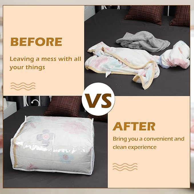 6 Packs Clear Zippered Storage Bags Sweater Moth Bags Plastic Storage for Blankets Clothes Bed Sheet Organizer with Zipper for Closet Linen Sweater Bed Sheet Clothes Pillow(24 x 20 x 10 Inch)