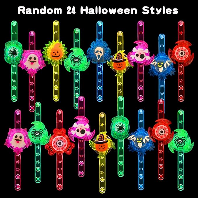 JoFAN 24 Pack Halloween LED Fidget Spinner Bracelets Light Up Toys for Kids Boys Girls Halloween Party Favors Halloween Treat Bags Gifts