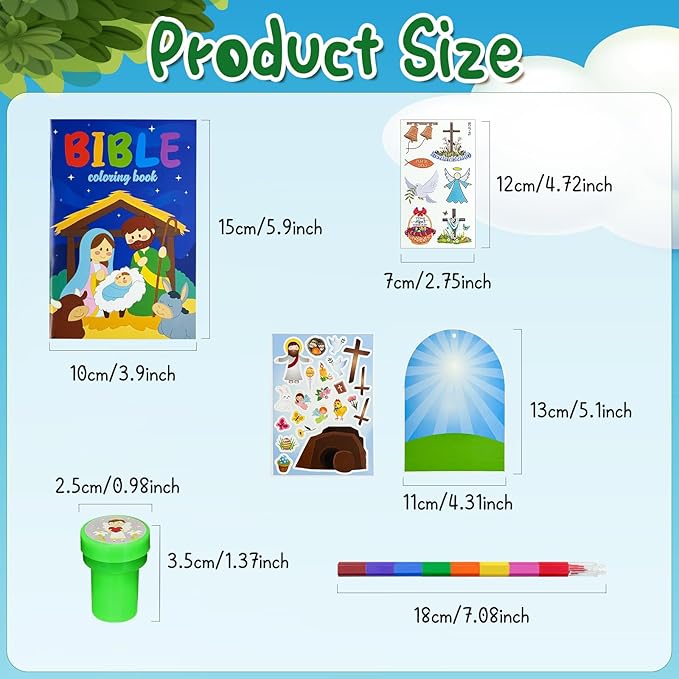 60 Pcs Easter Religious Party Favors,Christian Easter Basket Goodie Bag Stuffers,Easter Coloring Books with Stacking Crayons Bulk, Novelty Prizes DIY Scenes Stickers for Bible School Preschoolers