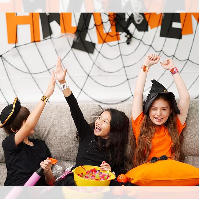 Halloween Slap Bracelets for Kids Halloween Slap Bracelets Bulk Snap Bracelet Party Supplies Favors Classroom Prizes Exchanging Gifts (24)