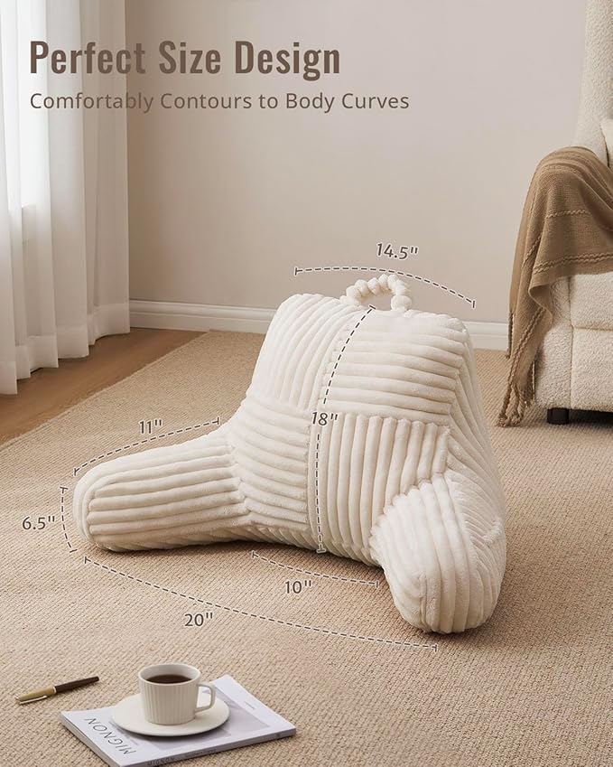 Blissful Diary Reading Pillow for Sitting in Bed, Flannel Back Pillow Bed Sitting Up for Adult & Children, Backrest Cushion for Sit Up in Couch or Floor, Dorm Essentials, Ivory White