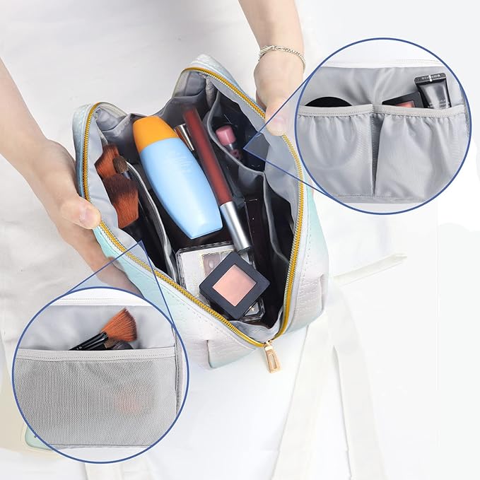 Aosbos Small Makeup Bag Travel Size Makeup Bag Cosmetic Travel Bag Cute Makeup Bags for Women Makeup Pouch Make Up Bag for Purse Gradient Green White