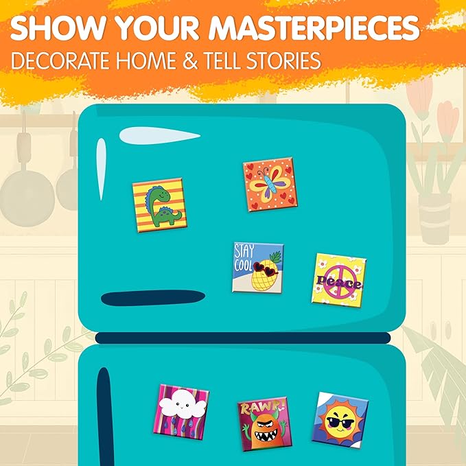 JOYIN 24 Magnetic Mini Tiles Art Kit, Creativity DIY Paint, Arts and Crafts for Kids, DIY Supplies for Party Favors, Family Activity, Birthday Present, Toys Gifts for Boys and Girls Ages3-12