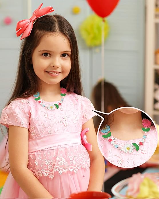 30 Pieces Girl Princess Necklace Bracelet Jewelry Set Includes 10 Sets Girls Beaded Necklace Bracelet and 10 Rings with Plastic Heart Shaped Box for Dress Up Party Cosplay Accessories