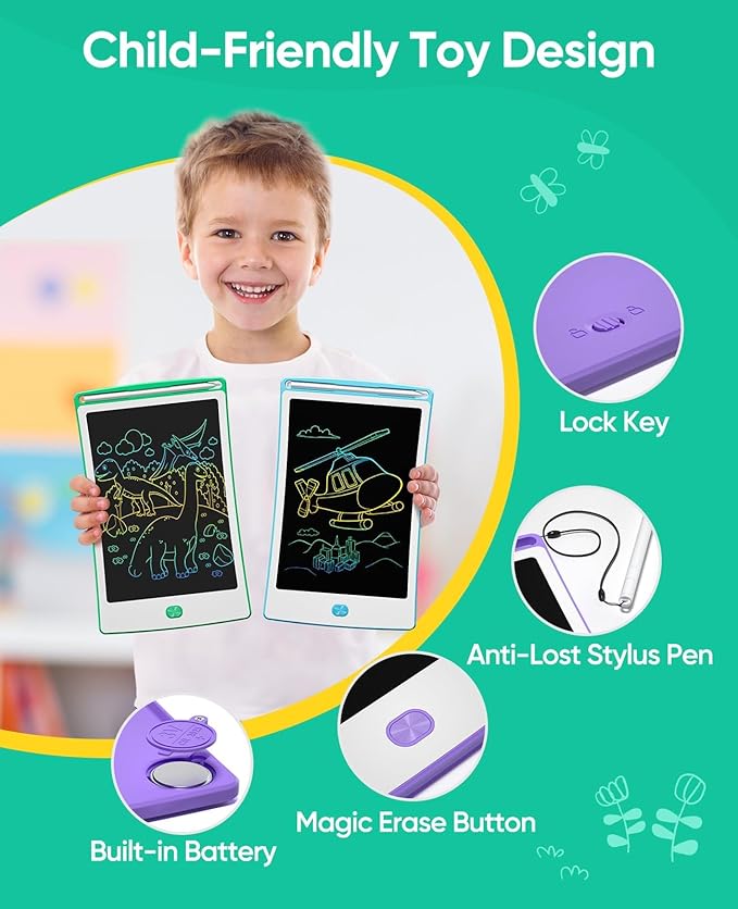 4 Pack LCD Writing Tablet, 8.5 Inch Colorful Toddlers Drawing Tablet for Kids, Creative Doodle Board Drawing Pad, Toy Birthday Gift for 3-6 Year Old Girls Boys