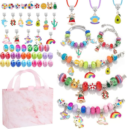 Happytime Charm Bracelet Making Kit for Girls Jewelry Making Supplies Beads Unicorn Mermaid Arts and Crafts Girls Toys Age 6-8