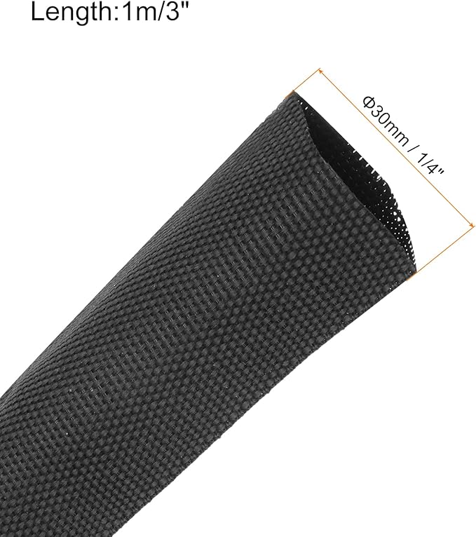 MECCANIXITY Braided Cable Sleeves Heat Shrinkable Fabric Sleeving, 1 1/4" 3ft Black 2:1 Ratio Heat Shrinkable Cord Protector for Harness Cable, Network Cable Protection, Cable Management
