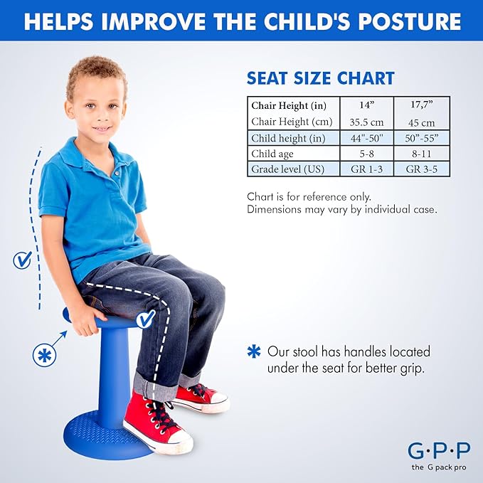 Gpack-pro Kids Wobble Stool – Improves Focus Attention – Non-Slip Base - Wiggle Chair Active Flexible Seating for Preschool Kindergarten Elementary School 17.7-Inch High (Blue)