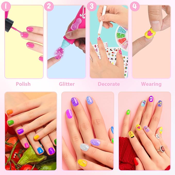 Kids Nail Polish Set for Girls, Kids Nail Art Kit for Girls Ages 7-12 Years Old - Cool Girly Stuff - Girls Gifts Ideas -6 7 8 9 10 11 12 Year