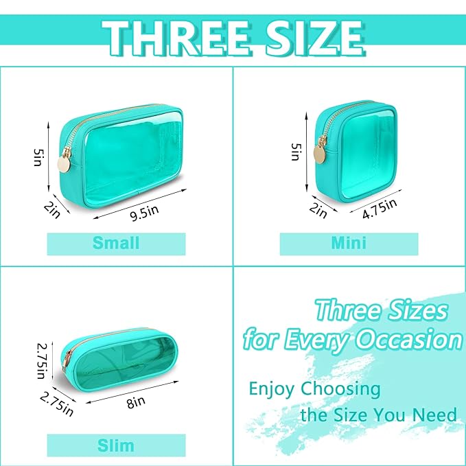 UIXIZQ Clear Small Pencil Pouch Makeup Bag for Purse,Nylon&PVC Pencil Case Waterproof Makeup Brush Holder with Zipper,Preppy Transparent Pen Bag Cosmetic Bag for Women Men Office(Slim-Mint Green)