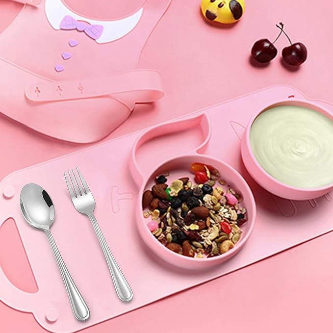 LIANYU 10-Piece Children Silverware Set, Kids Forks and Spoons Silverware Set, Stainless Steel Toddler Utensils Flatware, Child Cutlery for Home Preschools, Dishwasher Safe