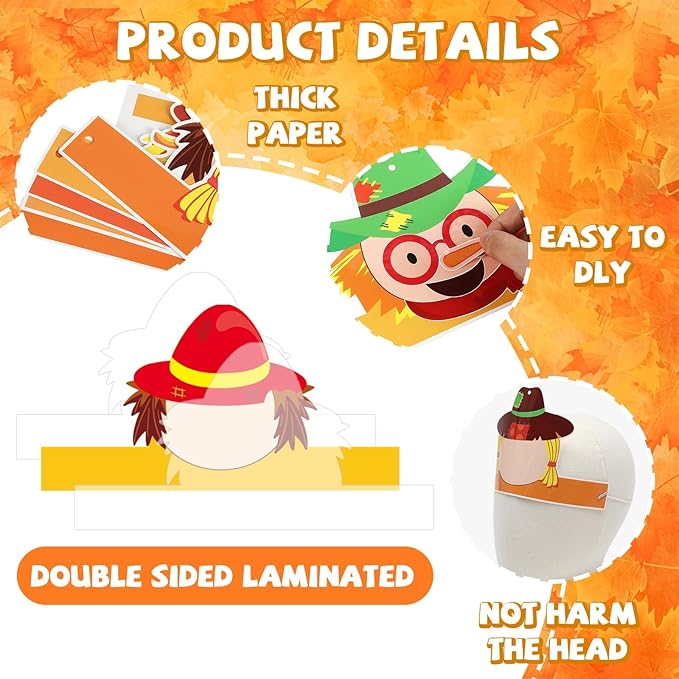 30 Sets Fall Scarecrow Head Craft Kit DIY Autumn Thanksgiving Scarecrow Art Craft Make Your Own Scarecrow Head Set for Kindergarten Kids Home Classroom Game Activities Supplies