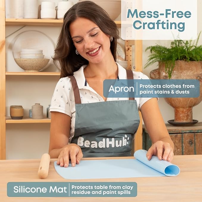 Air Dry Clay Pottery Kit for Adults Beginner, Starter Kit with 4.4Lbs Air-Dry Modeling Clay, Sculpting Tools, Paint & Glaze, Molding, Sculpt & Painting Set Hobby DIY Art Craft Kits (Gray Beige)