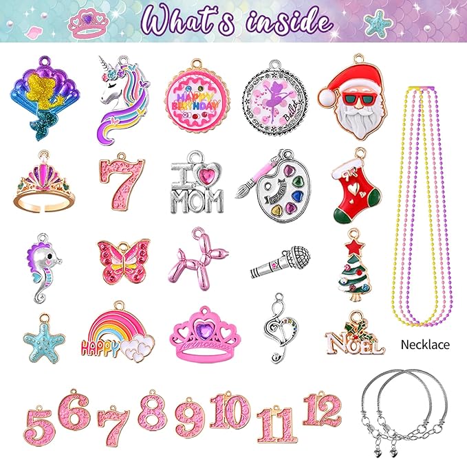 Girls Charm Bracelet Making Kit: Mermaid Jewelry Supplies Make Set Charm Bracelets Kits DIY Art Craft Set Girl Toys Age 5 6 7 8 9 10 11 12 Year Old Girl Little Children Creative Birthday Gifts for Kid