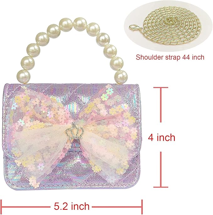 Girl Handbag Purse for Little Girls Kids Pretend Play Dress Up Necklace Hair Accessories Jewelry Set, Light Purple