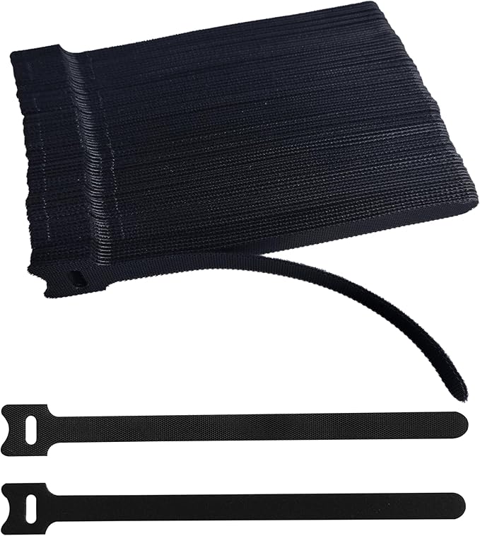 100 PCS 8 Inches Black Reusable Cable Ties, Adjustable Cord Straps, Cable Organizer, Cord Wrap and Hook Loop Cords Management