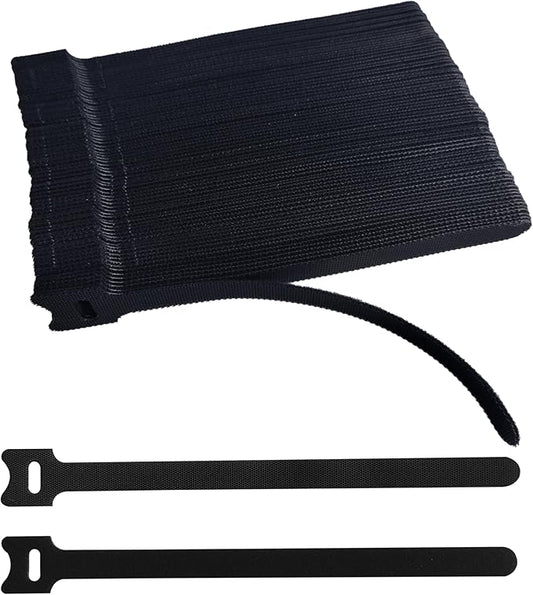 100 PCS 8 Inches Black Reusable Cable Ties, Adjustable Cord Straps, Cable Organizer, Cord Wrap and Hook Loop Cords Management