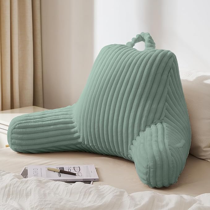 Blissful Diary Reading Pillow for Sitting in Bed, Large Flannel Back Pillow Bed Sitting Up for Adult & Children, Backrest Cushion for Sit Up in Couch or Floor, Dorm Essentials, Mint Green