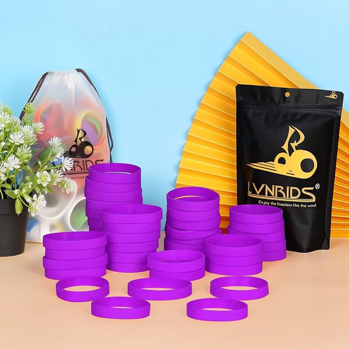 50 PCS Silicone Bracelets Wristbands for kid, Sports Rubber Elastic Wristband Bracelet for Party Decorations Favors Set Pack Purple