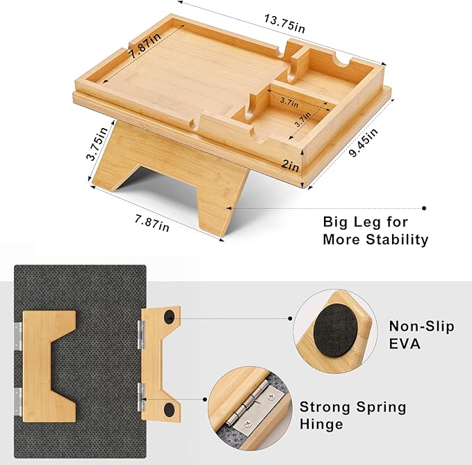 Bamboo Couch Cup Holder Tray - 2 in 1 Couch Armrest Table with Be Slide-Away Detachable Double Holder - Sofa Armchair Caddy for Drinking Snacks iPad TV Remote