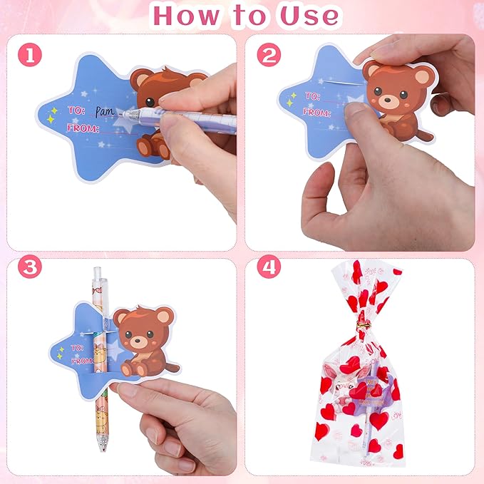 24 Pack Valentines Day Gifts for Kids, Valentine Cards for Kids Classroom School with Pens, Valentine Greeting Cards Bulk Goodie Bag for Boy Girl Valentine Party Favors Exchange Gift Class Prizes