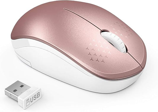seenda Wireless Mouse, 2.4G Noiseless Mouse with USB Receiver Portable Computer Mice for PC, Tablet, Laptop, Notebook - Rose Gold&White