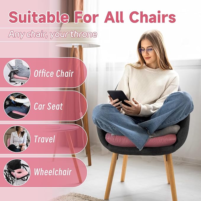 Anti-Slip Wheelchair Cushions, Bed Sore Cushions for Butt, Ergonomic Innovations Orthopedic Donut Pillow, Medical Seat Cushion for Sciatica, Back, Coccyx, Pressure Sore (Pink)