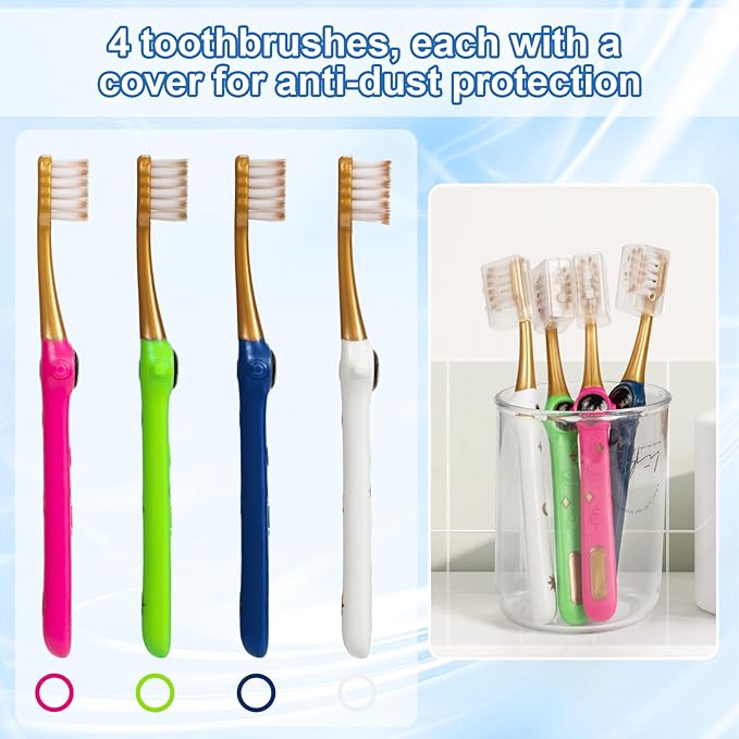 Kids Toothbrush - Pack of 4 Galactic Adventures Style, Toddler Toothbrush, Soft Bristles with Toothbrush Caps, Children Sized Brush Heads (3-10 Year Old), Girl & Boy Set