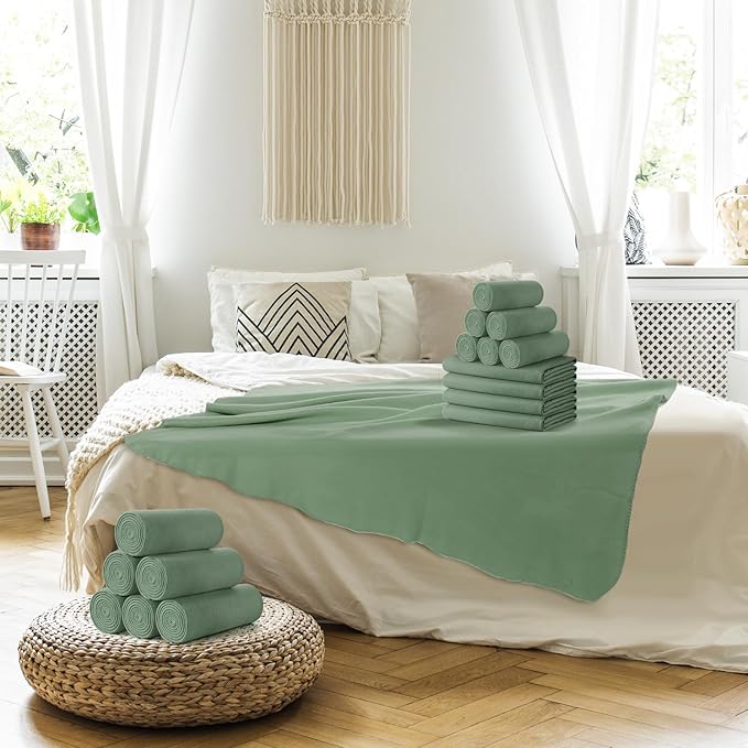 Buryeah 10 Pcs Fleece Blanket Bulk Soft Warm Fleece Blankets Cozy Lightweight Throw Blankets Plush Pet Throw Blanket for Home Bed Sofa Office Wedding Gifts Travel(50" X 60",Army Green)