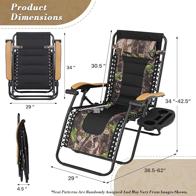 Athena Collection Zero Gravity Outdoor Lounge Chair Set of 2 with Cup Holder, 29" Width Pool Lounge Lawn Chairs Reclining, Outdoor Chaise for Beach Patio Backyard Outside, Jungle